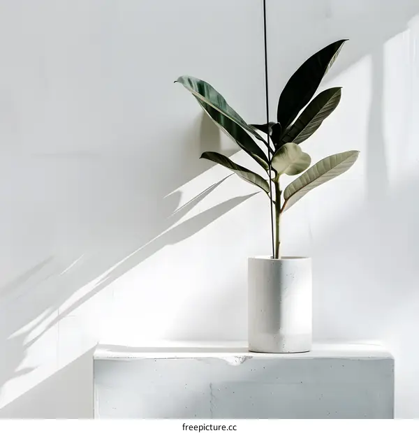 White Wall with Green Plant in a White Pot