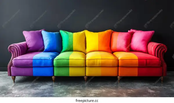Colorful Rainbow Striped Sofa in Modern Interior