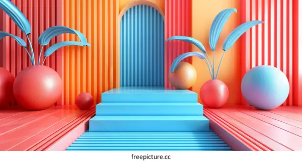 Geometric Stage with Blue and Orange Background