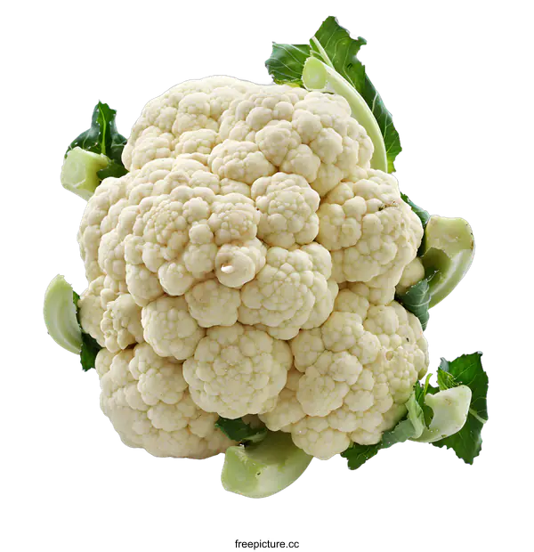 [Transparent Background PNG]Fresh Organic Cauliflower With Green Leaves