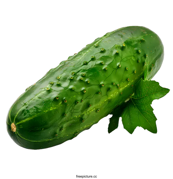 [Transparent Background PNG]Fresh green cucumber with leaf