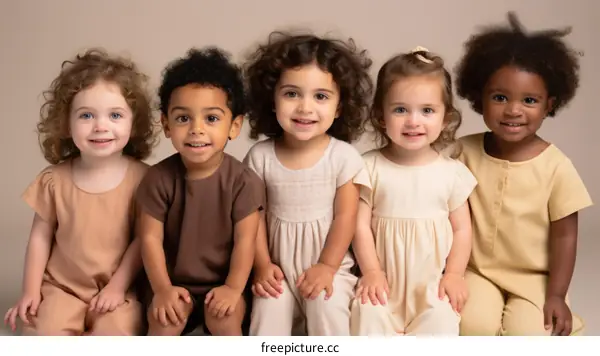 Portrait of five children of different ethnicities