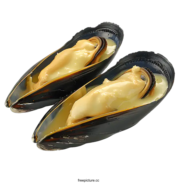 [Transparent Background PNG]Two opened mussels with creamy sauce