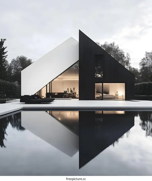 Modern Minimalist Architecture Home With Swimming Pool And Reflection