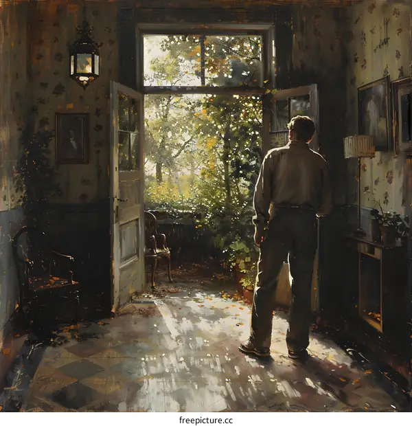 Man looking out at an Autumn landscape