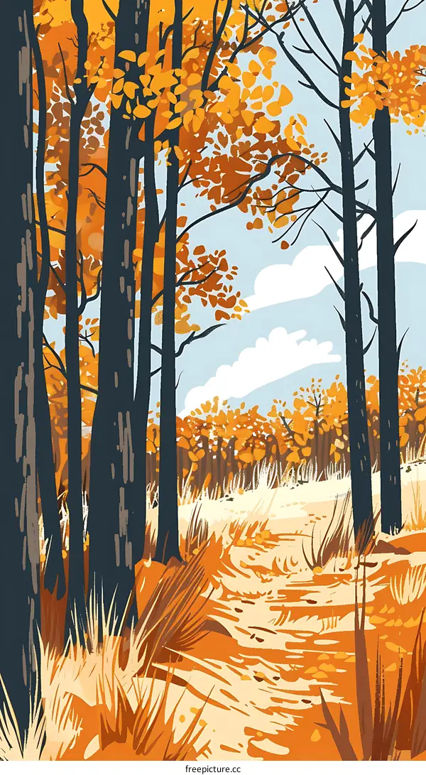 Autumn Forest Path Landscape Illustration