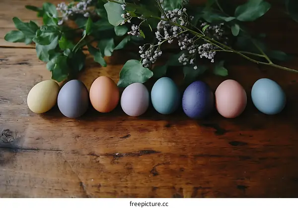 Colorful Easter Eggs on Wooden Table