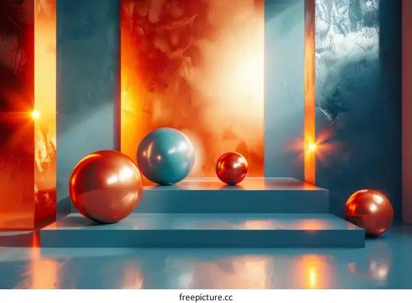 3D spheres on a glowing podium display