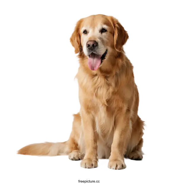 [Transparent Background PNG]A golden retriever sitting and looking friendly with tongue out