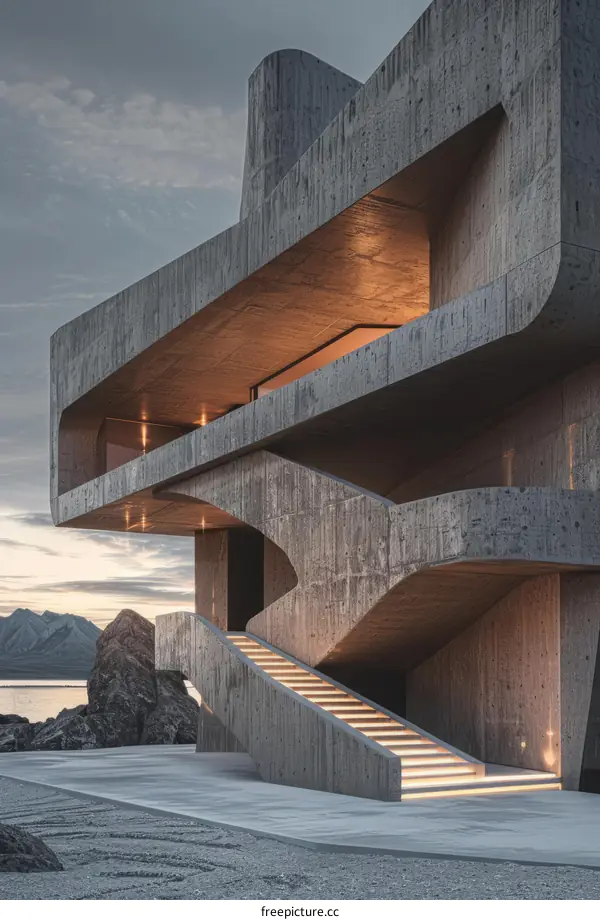 Futuristic concrete house with amazing sea view