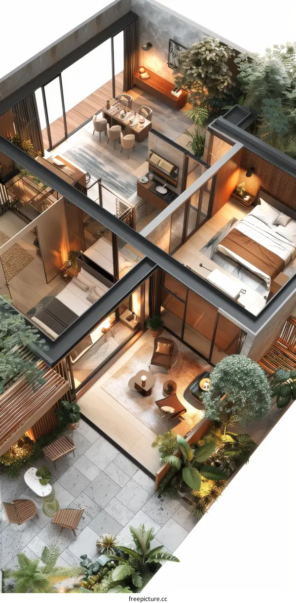 Modern Urban House Plan with Courtyard Design