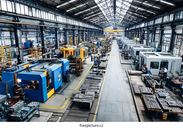 Large Industrial Manufacturing Facility with Multiple Machines and Workers
