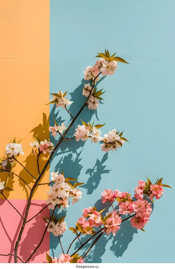 Pink Flowers On A Colorful Wall