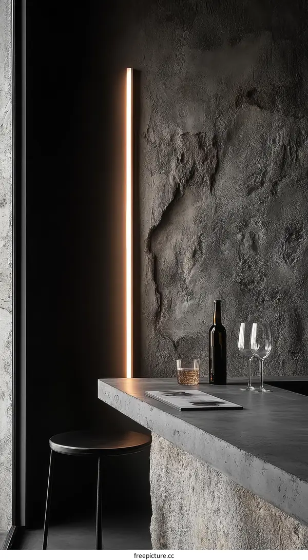 Modern Concrete Bar Counter with Accent Lighting