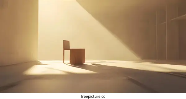 Minimalist Interior Design with Wooden Chair and Sunlight