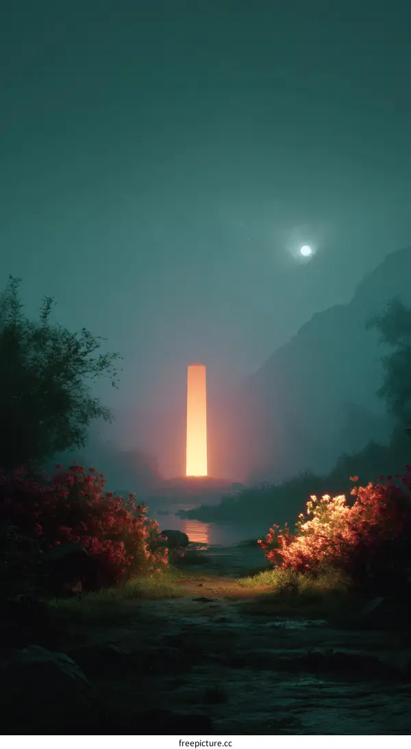 Mysterious Portal in a Misty Forest at Night
