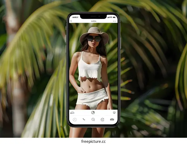 Woman In White Bikini Posing For Phone Camera