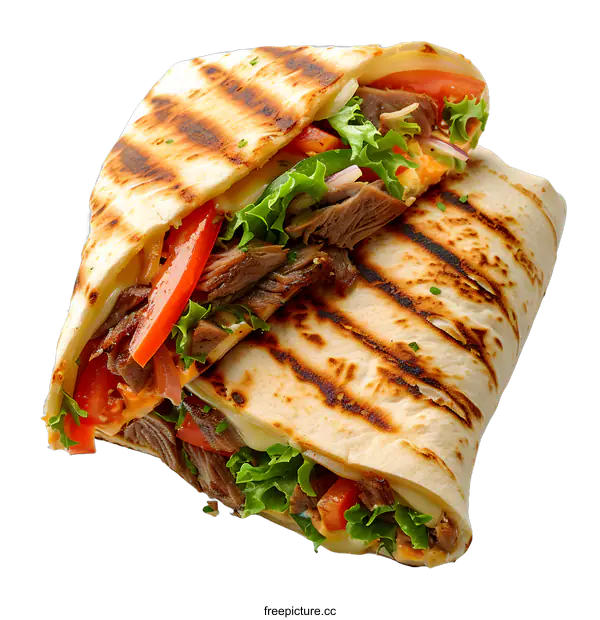 [Transparent Background PNG]Grilled Chicken Tortilla Wrap With Fresh Vegetables and Cheese
