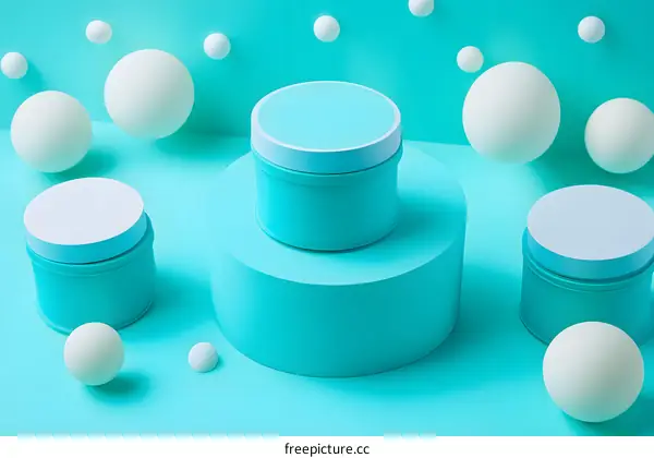 Cyan Blue Background Product Display with White Spheres