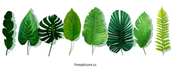 Collection of Tropical Green Leaves Illustration