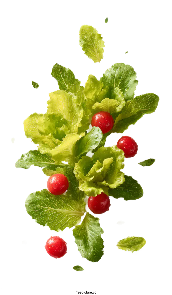 [Transparent Background PNG]Fresh Salad Leafy Greens and Cherry Tomatoes