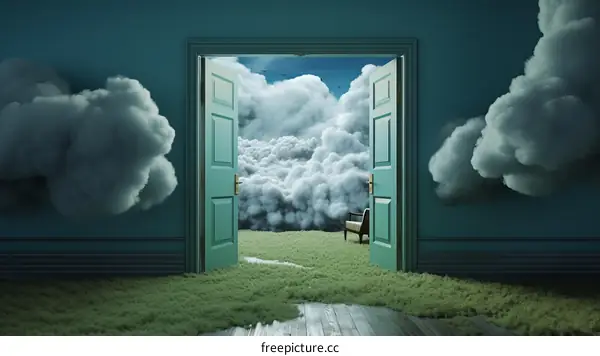 Surrealism painting of a door to another realm