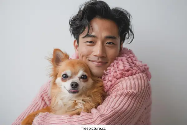 Asian man with chihuahua