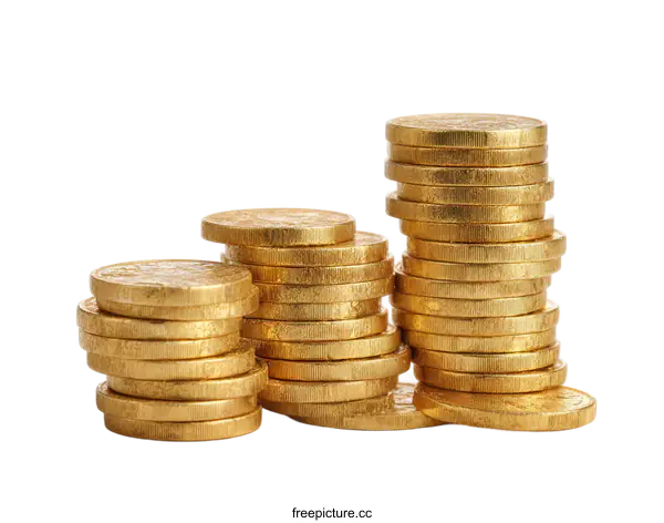 [Transparent Background PNG]Gold Coin Stacks Representing Growth and Investment