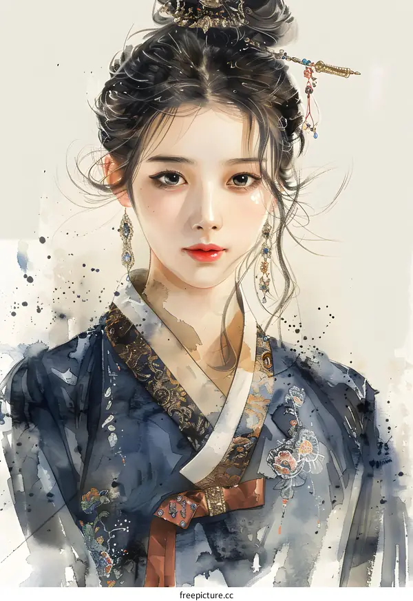 A beautiful illustration of a woman in a traditional Korean dress