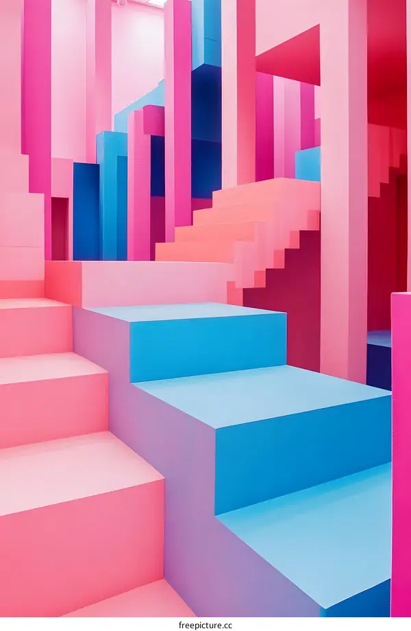 Colorful Abstract Architecture with Pink Blue and Orange