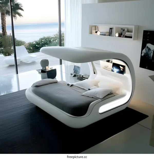 Modern Futuristic Bed Design with Ocean View
