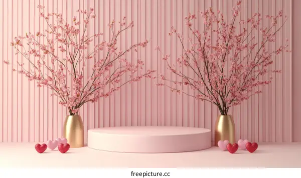 Pink Cherry Blossom Display Stand with Hearts