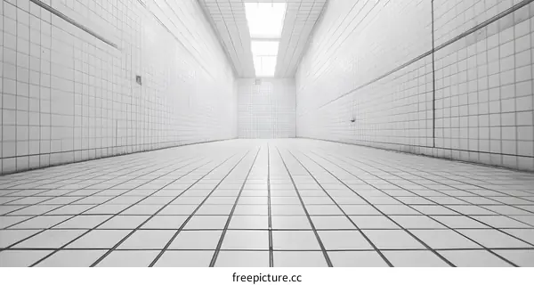 White Tiled Corridor with Overhead Lights