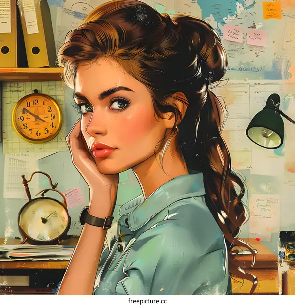 portrait of a beautiful woman in a blue shirt