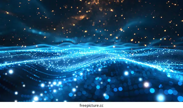 Abstract Blue Wavy Background with Particles