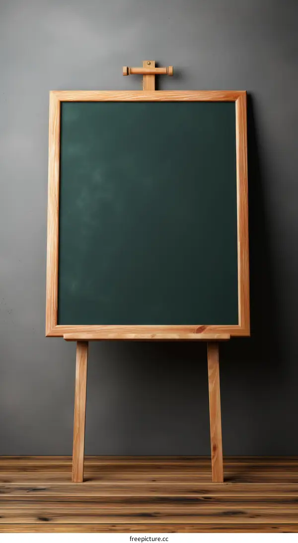Blank blackboard chalkboard easel isolated on grey background