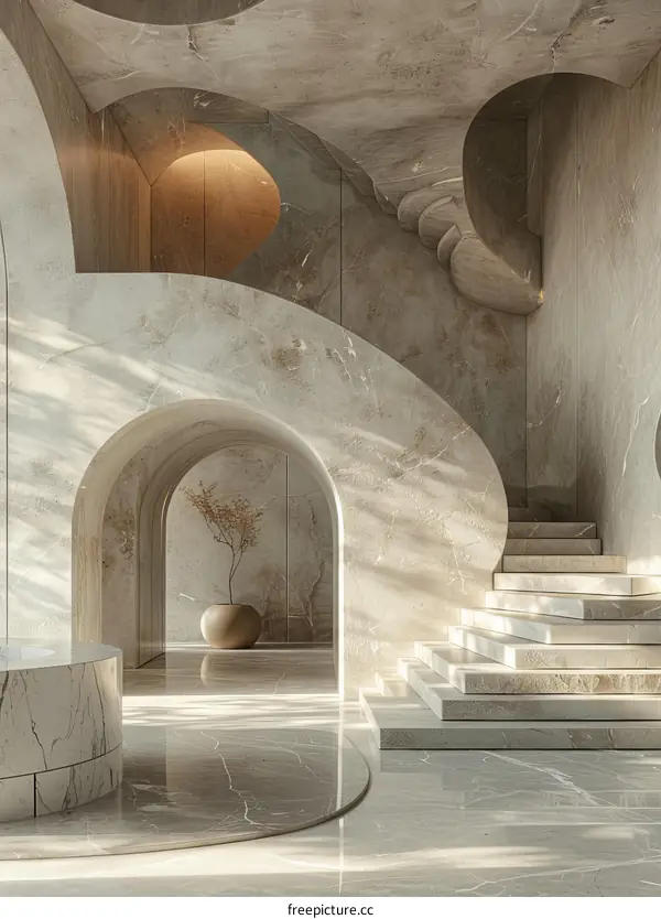 Modern Architecture Interior Design with Marble Staircase