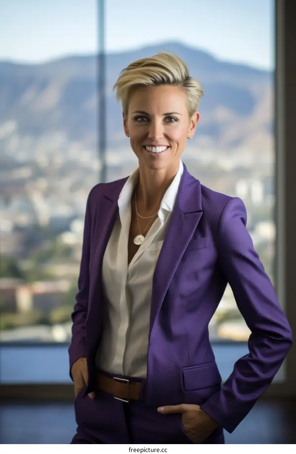 Confident businesswoman standing in front of window
