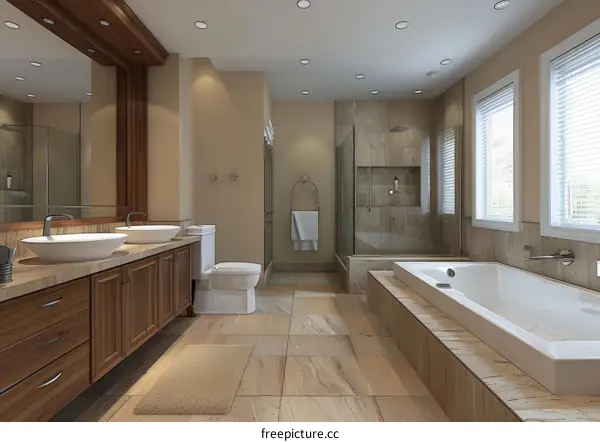 Modern Bathroom Interior Design with Natural Wood Tones