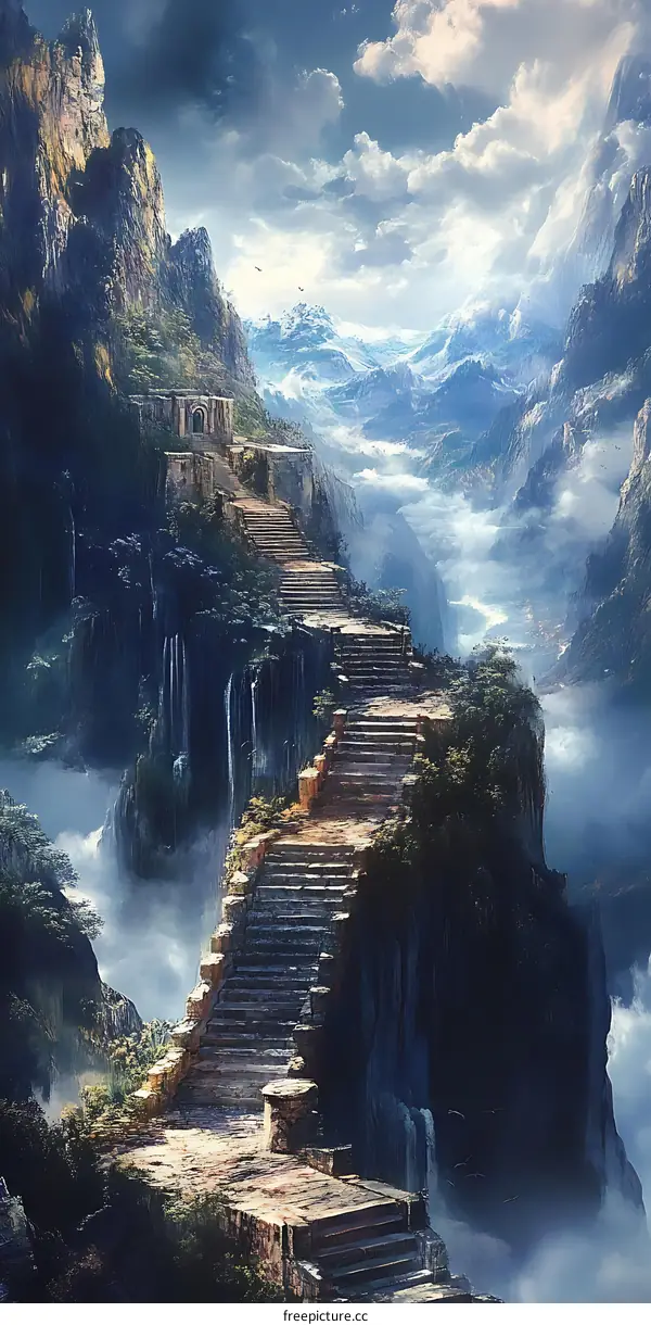 Stone Steps Leading Up to Heaven in the Mountains