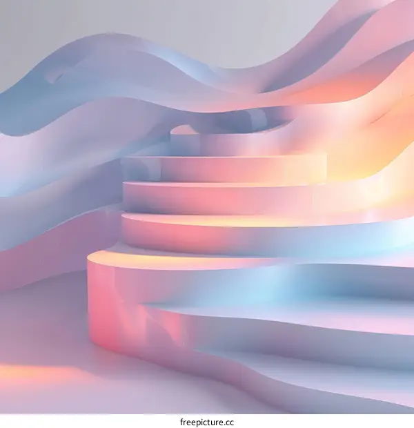 Abstract Pink and Blue Gradient Curved Staircase