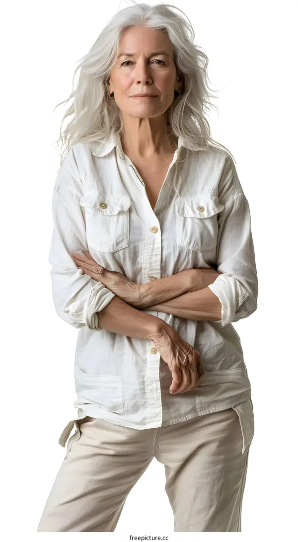 portrait of a beautiful older woman with long white hair