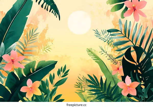 Tropical Leaves and Flowers Digital Art