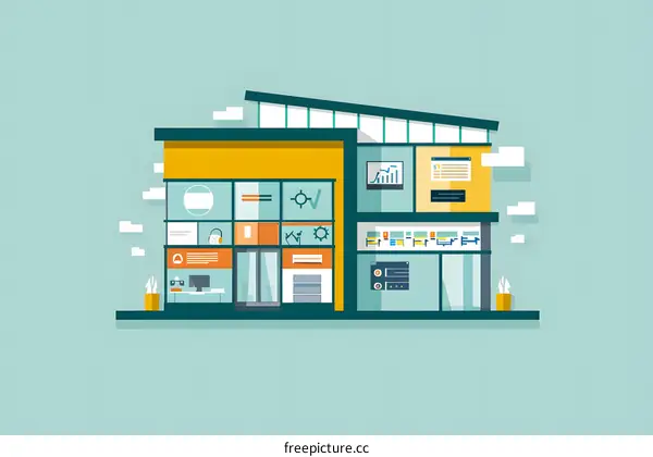 Modern Office Building Flat Design Illustration