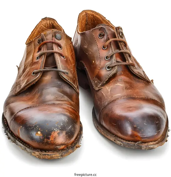 Old Worn Leather Shoes on White Background
