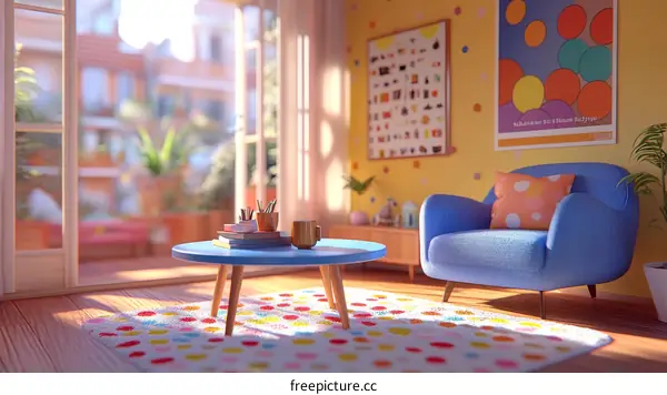 Cozy Living Room Illustration with Sunshine