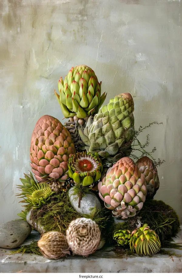 Closeup of a Group of Succulents on a Stone Surface