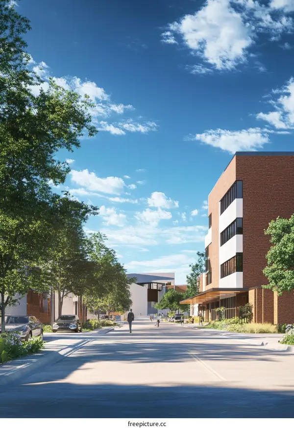 Urban Street Scene Rendering of Modern Architecture