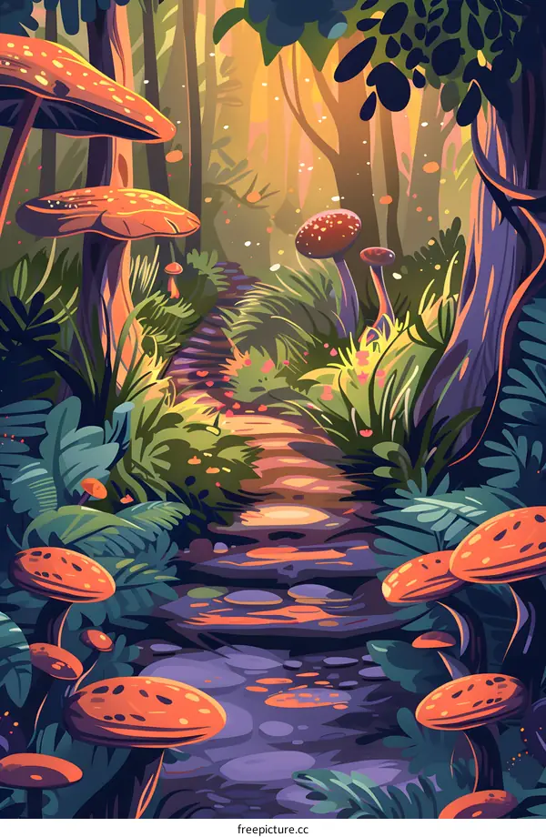 Fantasy Forest Path with Mushrooms