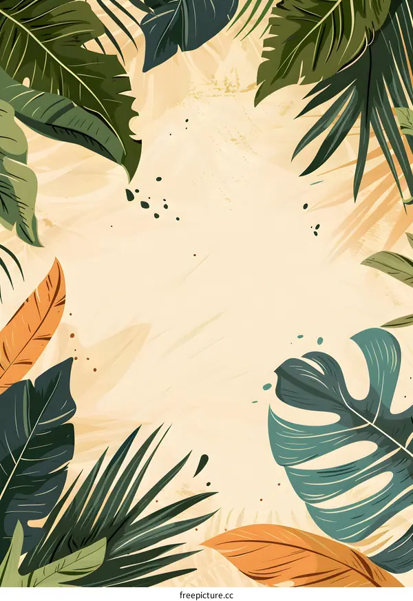 Tropical Leaves Frame Beige Background